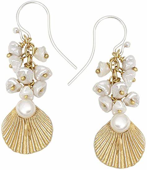 Sea Scallop Shower Earrings with Pearl